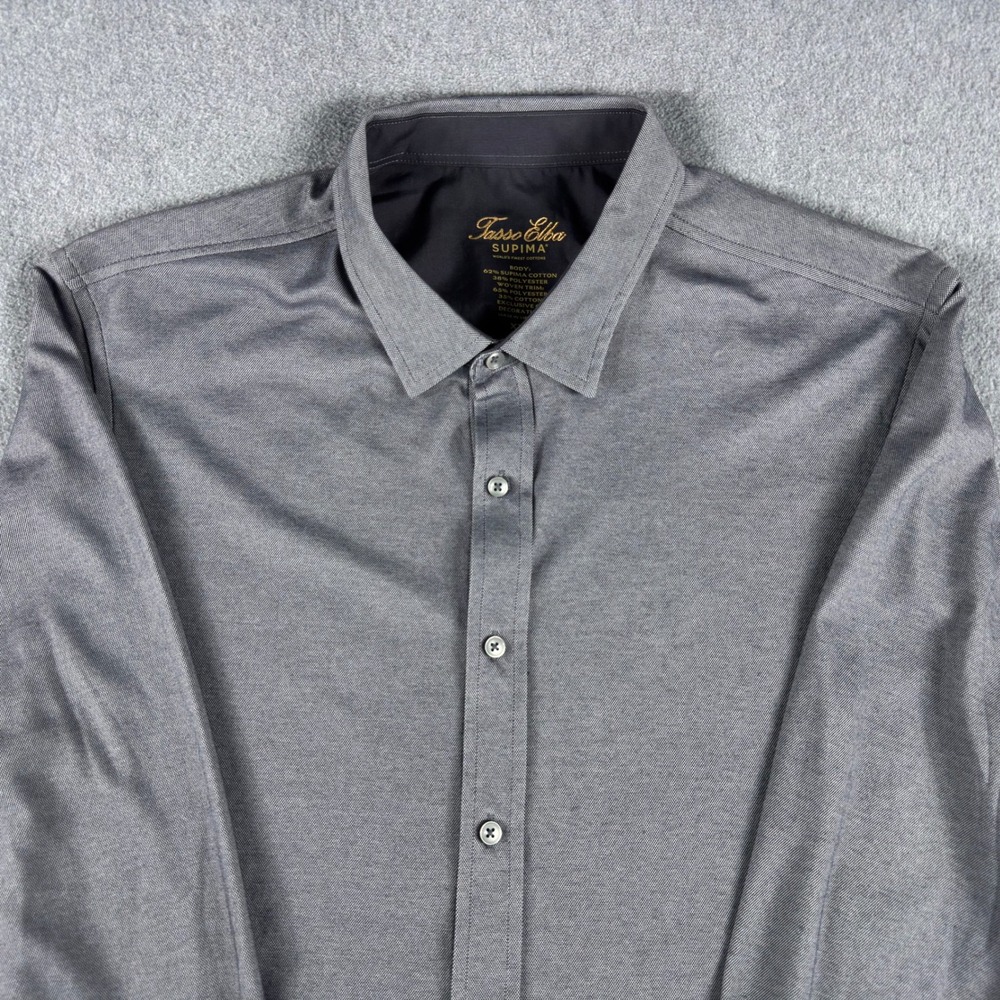 Tasso Elba Shirt Mens XXL Gray Supima Blend Woven Button Up Long Sleeve